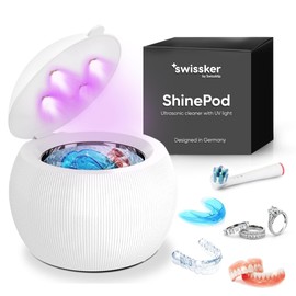 Swissklip ShinePod Ultrasonic Dental Cleaning Pod | Ultrasonic Retainer Cleaner Machine | Mouth Guard Cleaner| Night Guard Cleaner| Aligner Cleaner | Denture Cleaner - White