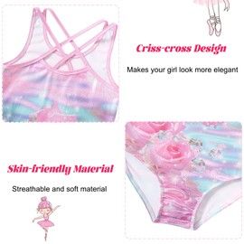 Idgreatim Girls Gymnastics Outfit Size 6-7 Sparkly Flower Gymnastics Leotards with Shorts Athletic Tumbling Unitards Biketards