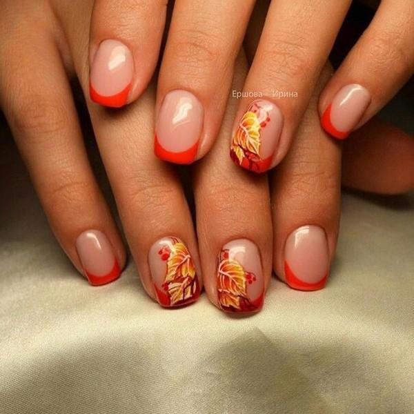 Fall Press on Nails Short Square Fake Nails With Orange