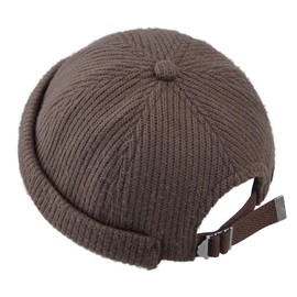 Croogo Winter Brimless Hat Docker Cap Knitted Beanie Hat Rolled Cuff Harbour Hat Casual Visor-Less Sailor Hat,Brown-DBH04