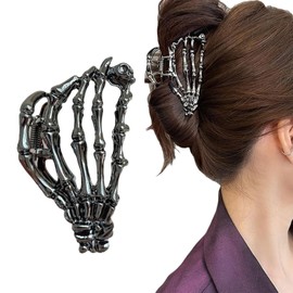 Gothic Skeleton Hand Hair Claw, Gunmetal Skull Design Hair Clip, Punk Y2K Style Hair Accessory