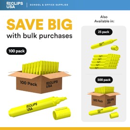 E-CLIPS USA Highlighter, Highlighters Bulk, Yellow Highlighter, Highlighter Markers, Chisel Tip, Fluorescent Yellow, Office Supplies, School Supplies (100 Pack)