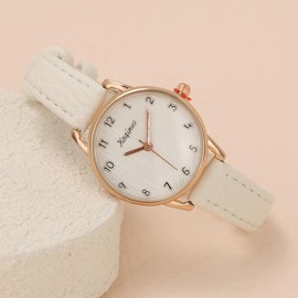 Top Plaza Classic Watch for Women Leather Strap Arabic Numerals Easy Read Watch Ladies Dress Watches for Small Wrists, White, small