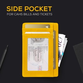 PIRNA Mini Leather Wallet with RFID Protection - Slim Wallet for Men and Women - Credit Card Holder Purse Small Wallet, yellow, Modern