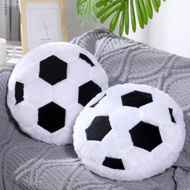 Jetec 2 Pcs Sports Pillow Fluffy Soft Throw Pillow Cute Shaped Sports Decor Round Plush Pillow Sport Theme Cushion Stuffed Pillow for Bedroom Decoration (Soccer)