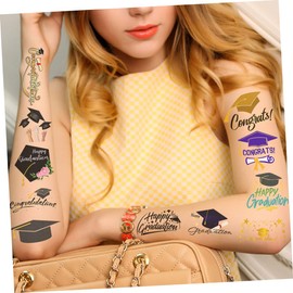 SAFIGLE 6 Sheets Graduation Body Stickers of Temporary with Caps Stars Diplomas Awards Fun Party Supplies for Celebrating Graduation Season Easy Apply Remove