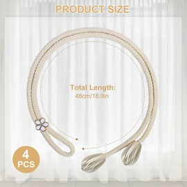 Curtain Tiebacks 4 Pcs Hand-Knitted Curtain Tie Backs Elegant Bohemian Style Curtain Rope Adjustable Curtain Rope Buckle for Home, Office, Living Room, Bedroom, Balconies, Studies-(Beige)