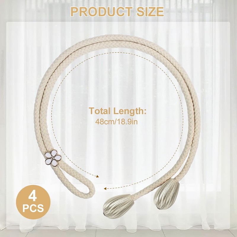 Curtain Tiebacks 4 Pcs Hand-Knitted Curtain Tie Backs Elegant Bohemian