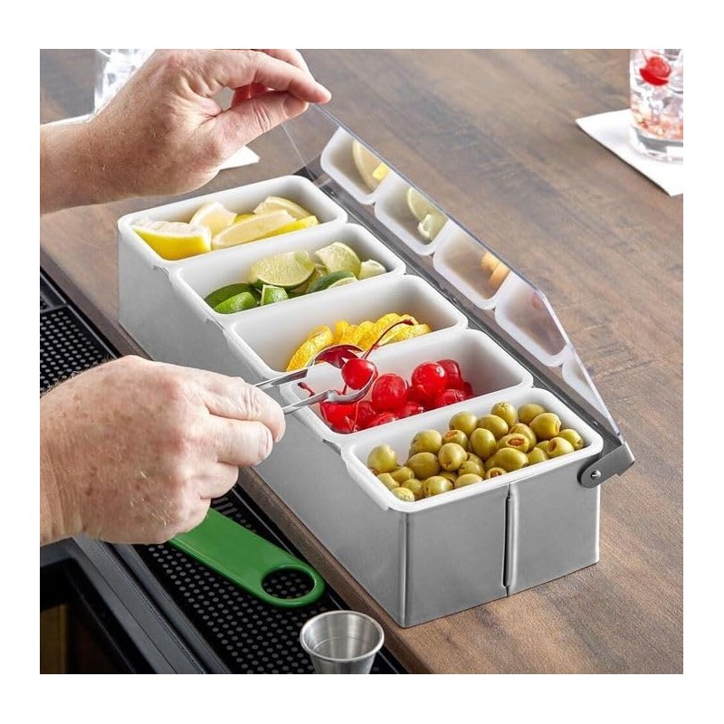 Ingredient Container Stainless Steel Side Container 5 Compartments with Transparent