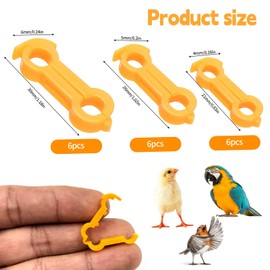 YMTWSRY Pack of 18 Chick Leg Braces, Splayleg Bouncy Clips, Poultry Leg Bands, Alignment Clip, Splayleg Humpel Bandage for Newborns, Birds, Chick Accessories (4 mm, 5 mm, 6 mm)
