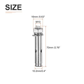 DTGN M10 x 70 Expansion Bolts - 4Pack- Good for Concrete Dry Brick Block Walls - 304 Stainless Steel - Silver