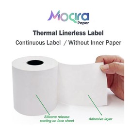 Moqra Sticky Thermal Receipt Paper Rolls (80mm) 3 1/8" x 170' 6 Rolls - Removable Label Compatible with Epson TM-L90ii, Star TSP654IIsk and other linerless label printers. Works with TOAST POS Systems