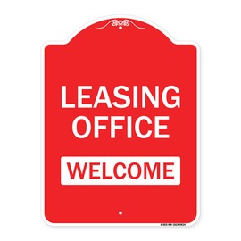 SignMission Designer Series Sign - Leasing Office, Welcome | Red & White 18" x 24" Heavy-Gauge Aluminum Architectural Sign | Protect Your Business & Municipality | Made in The USA