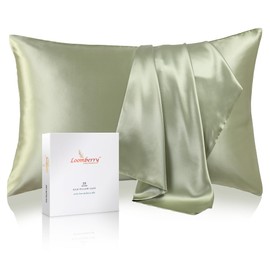 LOOMBERRY 100% Pure Mulberry Silk Pillowcase for Hair and Skin, 6A Grade 22 Momme Silk Pillow Cases with Zipper, Soft Cooling Washable Both Sided Silk Pillow Cover (Olive Green, King 20''x36’’)