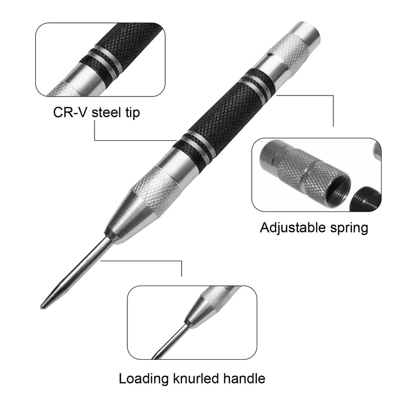 Automatic Center Punch 2-Pack - Heavy-Duty Steel Centre Punch with
