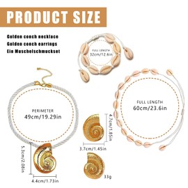 FeiOne Set of 4 Shell Necklaces, Earrings, Shell Necklace Bracelet Set, Adjustable Bracelet, Textured Earrings in Ocean Style, for Women and Girls, Summer Beach Holiday Jewellery, Zinc, Shell necklace