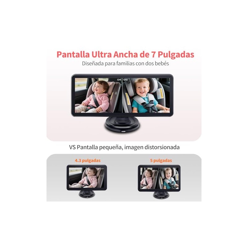 Muja Cámara Coche Bebé Asiento Trasero, Pantalla HD de 7