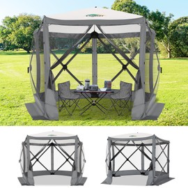 COBIZI 10x10 Pop up Gazebo Screen House Tent for Camping, Pop-up Camping Canopy with Mesh Windows, Portable Outdoor Quick-Set Hub Tent with Carrying Bag&Ground Stakes, Gray (Upgraded 2.0)