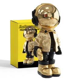 EZ4ENCE Figurine Statue Astronaut Sculpture Spaceman Decor,Sculpture for Home Decor,Arts Gold and Black Shelf Decoration,Cool Metal Mask Table Decor,Large Spaceman Figure Ornament Give Gifts