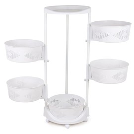 ATOLOMOTOR 5-Tier Rotating Fruit Vegetable Rack with Wheels, Kitchen Carts with Storage Rotating Basket, Standing Storage Organiser Shelves for Kitchen and Bedroom