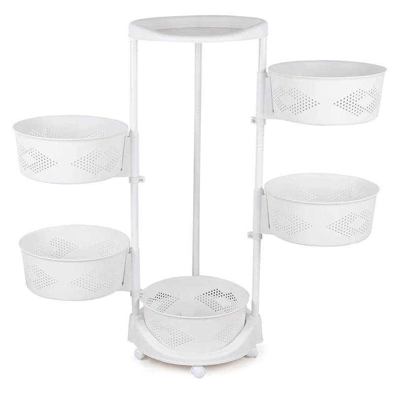 ATOLOMOTOR 5-Tier Rotating Fruit Vegetable Rack with Wheels, Kitchen Carts
