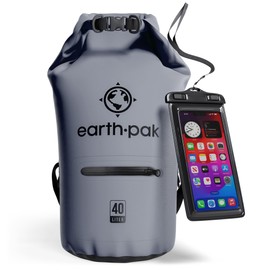 Earth Pak- impermeable bolsa seca con bolsillo frontal con cierre, se mantiene seco, para kayak, playa, Rafting, canotaje, senderismo, Camping y pesca con funda impermeable para teléfono, Gris, 10L