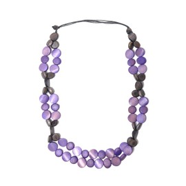 collezione alessandro Mona Long Necklace with Flat Wooden Beads, Wood