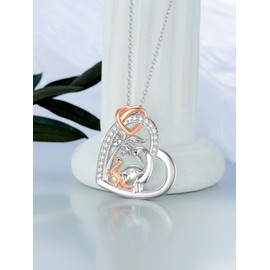 Seiyang Mama Dinosaurier Halskette mit 1 Jungtier 925 Sterling Silber Mutter Tochter Sohn Halskette Dino Anhänger Muttertag Schmuck Geschenk für Frauen Mama