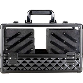 VP016 - Black Diamond Armored Acrylic 6-Tiers Accordion Trays Professional Cosmetic Makeup Train Case