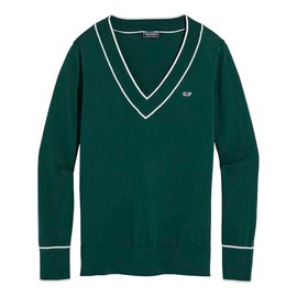 vineyard vines Women's Cotton Cashmere Heritage V-Neck Sweater, Charleston Green