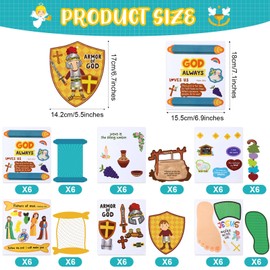 Outus 72 Set Religious Sunday School Crafts Armor of God DIY Craft Kit VBS Christian Crafts for Kids Bible Hanging Ornament Sunday School Paper Craft Sticker for Christmas DIY Activity Preschool