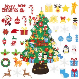 Idota Felt Christmas Tree 98 cm DIY Felt Christmas Tree Children with 42 Removable Ornaments, Felt Christmas Tree Children for Home Door Wall Hanging Decor