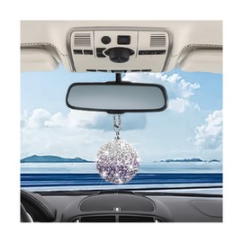 KHGUZ Bling Ball Car Hanging Accessories, Crystal Rhinestone Vehicle Rear View Mirror Pendant Ornament, Sparkling Charming Diamond Auto Interior Decor for Women Men, Universal Fit（Purple）