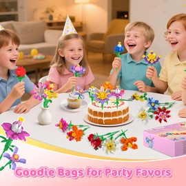 24 Pack Flower Bouquet Party Favors for Kids Building Set - 789 PCS Flower Botanical 3.6MM Mini Building Block Toy for Classroom Prize Easter Basket Stocking Stuffer Birthday Gift for Girl Boy Ages 6+