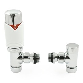 Realm Angled TRV White - Thermostatic Radiator Valves Set - 15mm