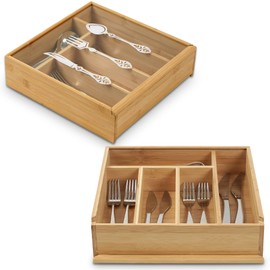 WPKLTMZ Silverware Tray with Lid,Kitchen Drawer Organizer for Cutlery and Utensils,Flatware Organizers and Storage Holder, Cutlery Organizer Storage Box Container for Countertop Dining Table Kitchen