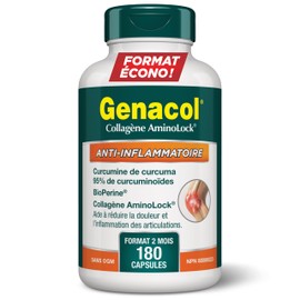 Genacol Genacol Anti-Inflammatory C Turmeric Curcumin Supplement with Black Pepper (BioPerine) and Collagen Peptides, Relieves Inflammation and Joint Pain, Value Pack, 180 Capsules (60-Day Supply) MADE IN CANADA