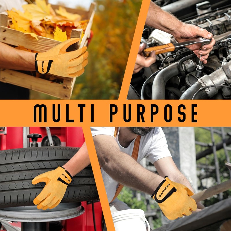 SAWANS Leather Working Gardening Gloves for Men Women Thorn Proof