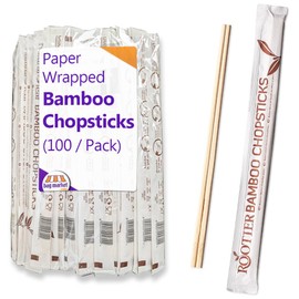 Bag Market | 100 Pairs x Disposable Bamboo Chopsticks - Individually Paper Wrapped in Pairs - 229mm (9 Inches) - Suitable for Food Use, Sushi or Chinese Cuisine