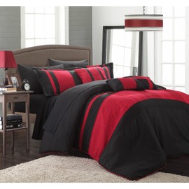 Chic Home Fiesta Color Block Comforter Sheet Set, Queen, Red