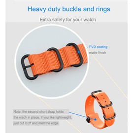MZBUTIQ 18mm Orange Men's Ballistic Nylon Watch Strap Replacement Band Wrist Band 5 Rings