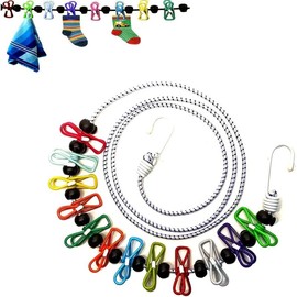 1 Pack Portable Clothesline with 12 Clothespins, Windproof Travel Clothesline Stretchy Retractable Elastic Laundry Clothes Line for Backyard, Vacation Hotel, Balcony Clothes Drying Line (Multicolour) Accessories