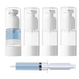 0.5oz/15ml Travel Bottle, TSA Approved Travel Containers,Travel Toiletry Bottles, Mini Makeup Bottle,Reusable Transparent Sealed Skin Care Products Travel Airless Pump Bottle【0.5oz/15ml-(Pack of 4)】