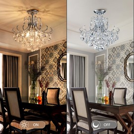 peskoe Modern Crystal Chandelier Ceiling Light, 4-Light Semi Flush Mount Light Fixture, Kitchen Hallway Dining Living Room Bedroom Bar Closet Ceiling Lamp, H 17.7'' x W 18.1'', E12 Base