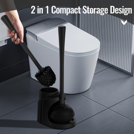 Toilet Brush and Plunger Set,Plunger and Brush Set with Upgraded Rubber Plunger,Toilet Plunger and Brush Set with 360°Dense Brush,Easy to Store Toilet Bowl Brush and Plunger Set,Black Toilet Brush