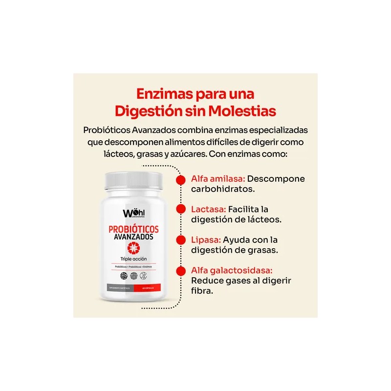 Probioticos Avanzados Laboratorios Wöhl Triple Acción Probioticos+ Enzimas Digestivas+ Prebiotico