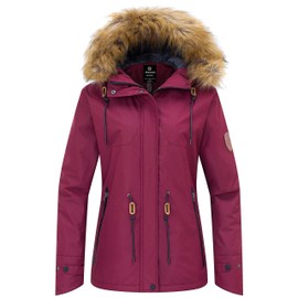wantdo Women's Windproof Ski Jacket Winter Coats Fleece Snowboarding Jacket Outerwear Wine Red M