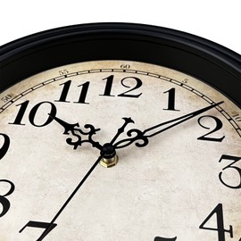 Plumeet Extra Large Retro Wall Clock, 16'' Non Ticking Classic Silent Vintage Wall Clocks Decorative Kitchen Living Room Bedroom - Battery Operated, Black