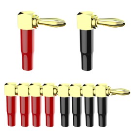Cleqee L-Shape Banana Plug 24k Gold Plated Audio Connector Speaker Terminal Connections Gold L-Shaped Connector Cabe Audio Banana Plug Speaker Terminal Speaker Plug Pack of 8