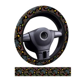 ADQWIOVL Car Steering Wheel Cover, Universal 15 Inch Neoprene Non-Slip Steering Wheel Covers, Funny Car Accessories for Women Men Fit Auto, Suvs, Truck Cool Black Game Icons